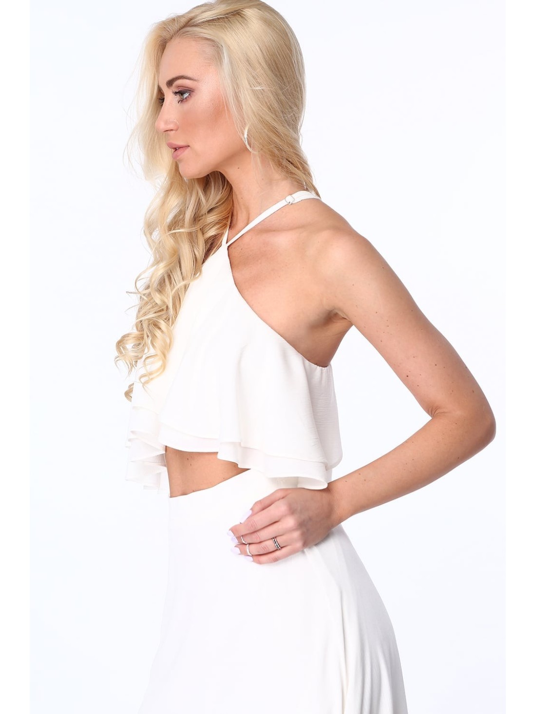 Cremefarbenes Kleid mit freiliegendem Bauch ZZ358 – Online-Shop – Boutique